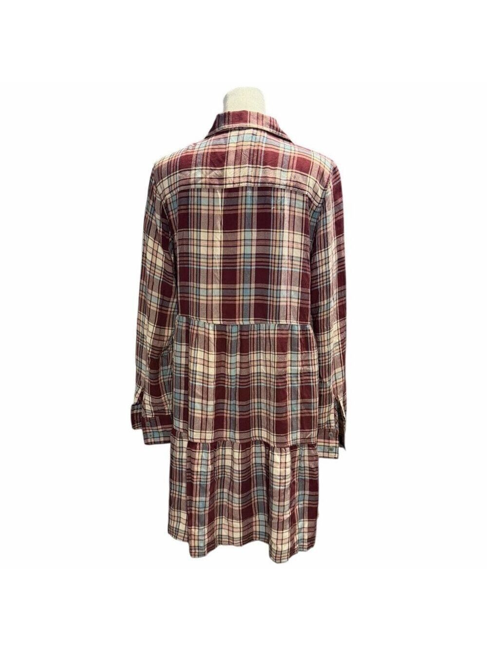 Loft Plaid Tiered Shirtdress Button Front Long Sleeves Chest Pocket NWOT Size S - Picture 4 of 6